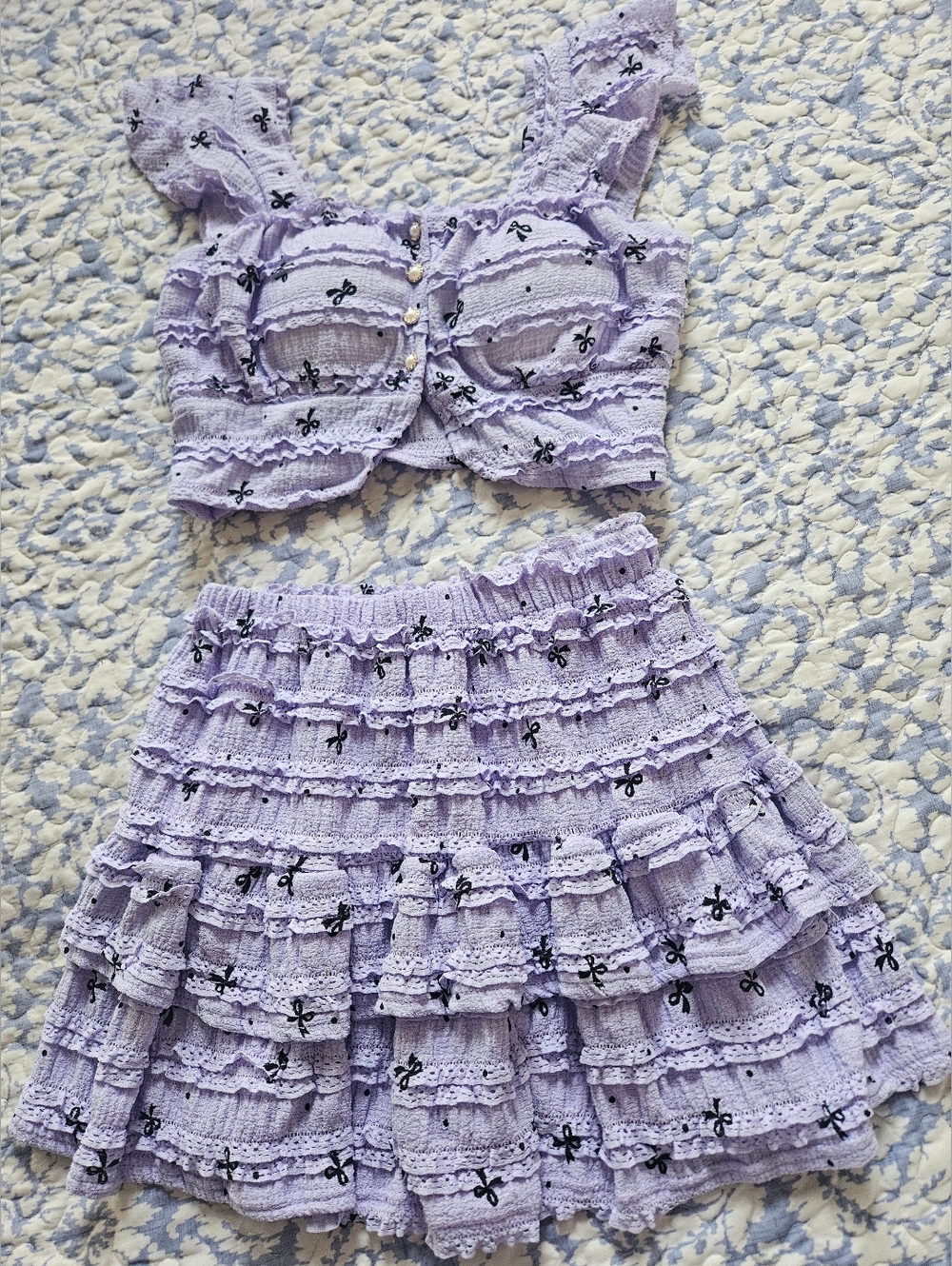 Lavender Ruffled Two-Piece Crop Top & Skirt Set